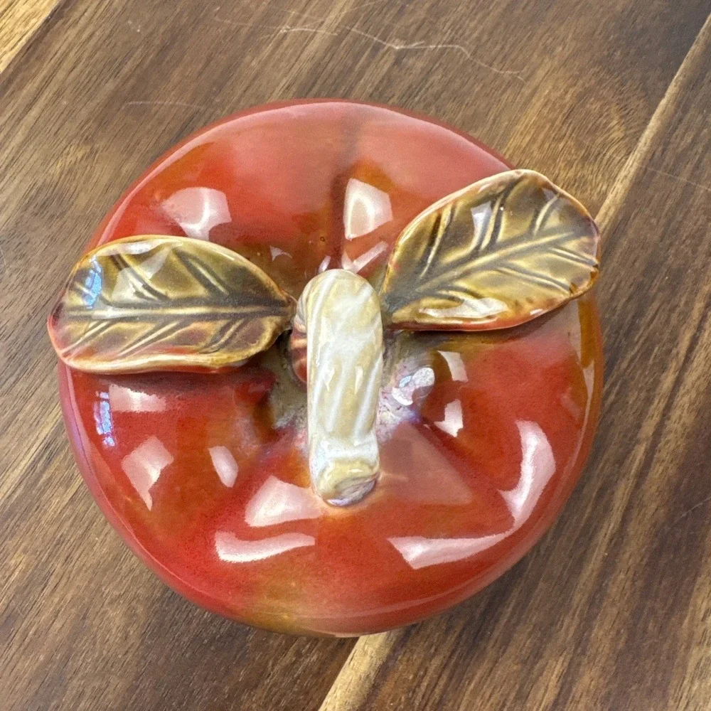 The Mercantile Apple Canister Small‎ Red Ceramic Kitchen Storage Jar Decor